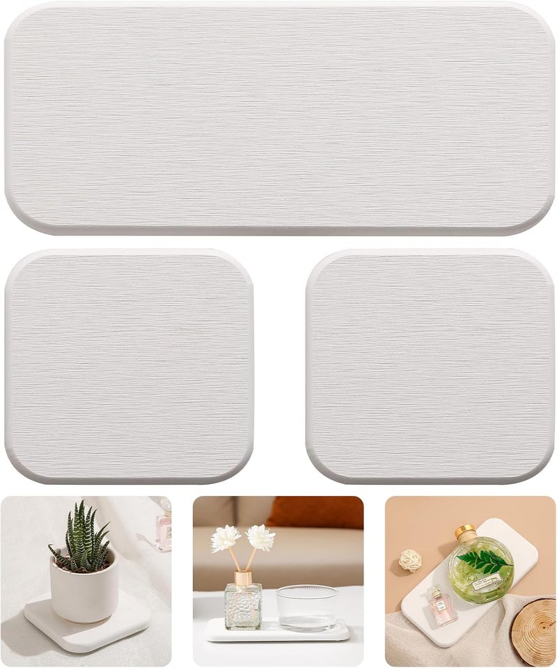 WALL QMER 3PCS Water Absorbing Diatomaceous Earth Tray for Sink, Fast Drying Soap & Toothbrush Holders for Bathroom Counter, 1 Stone Tray, 2 Stone Coasters - Image 1